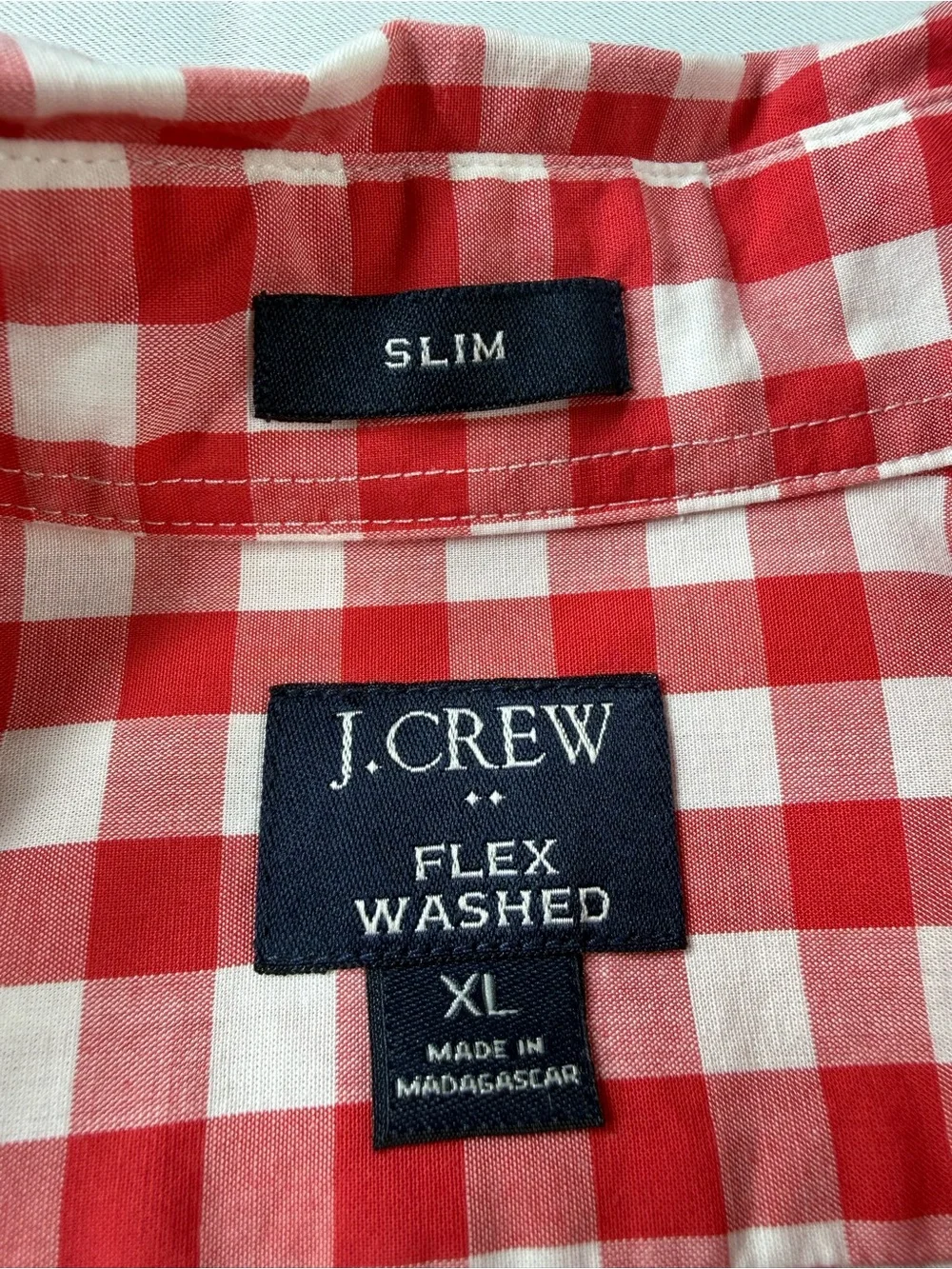 J. Crew Red and White Gingham Button-Down Shirt Size XL